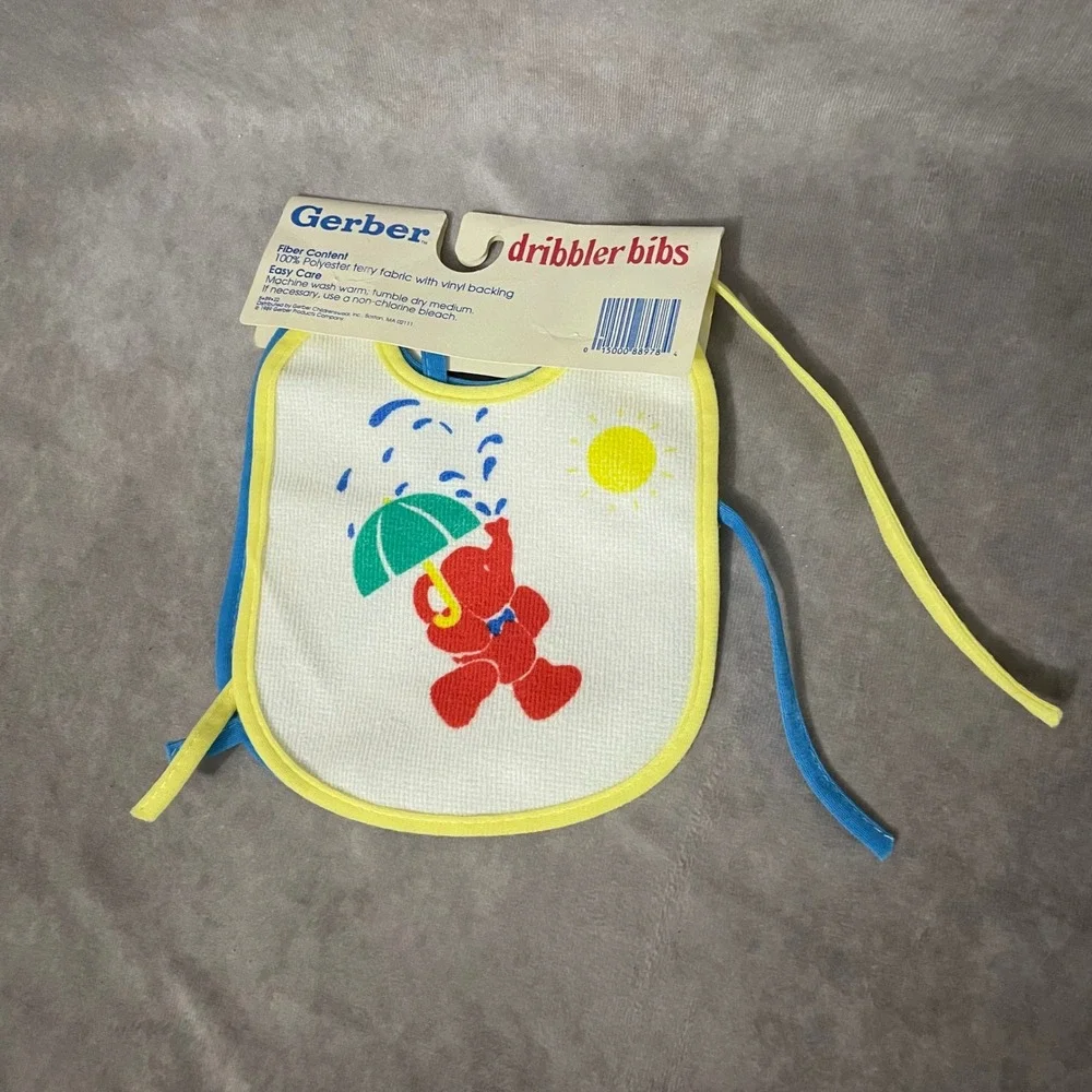 Gerber Dribbler Bibs Kids OS White NEW Vintage‎ 1989 Teddy Bear 2-Pack USA Made